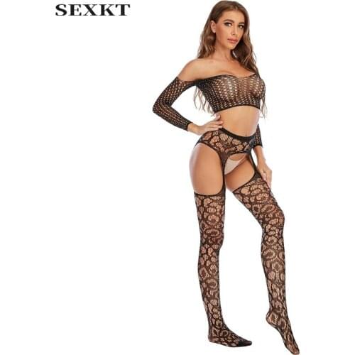 Erotic clothes Sex clothes Ladies Rhinestone Long Sleeve Split TopOpenPantyhose Diamond Shiny Sexy Lingerie Fishnet Clothes Suit