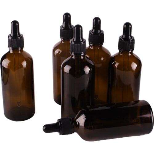 6pcs 100ml Amber Glass Dropper Bottles with Pipette Empty Perfumes Bottles Liquid Jars