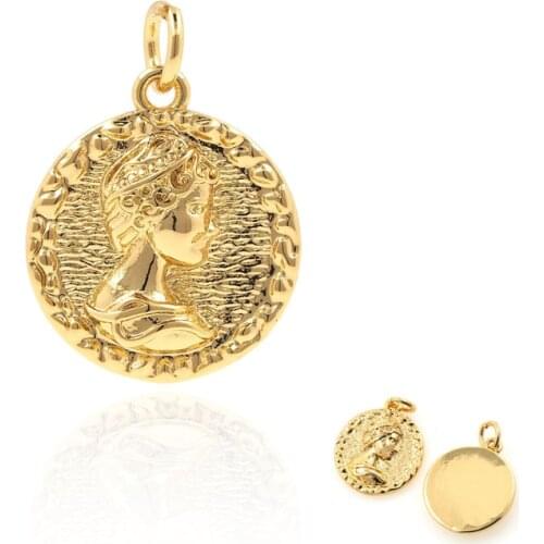 Gold Coin Pendant, Gold Coin Necklace, Character Face Bracelet, DIY Jewelry Crafts Making 20.5x15x2.5mm