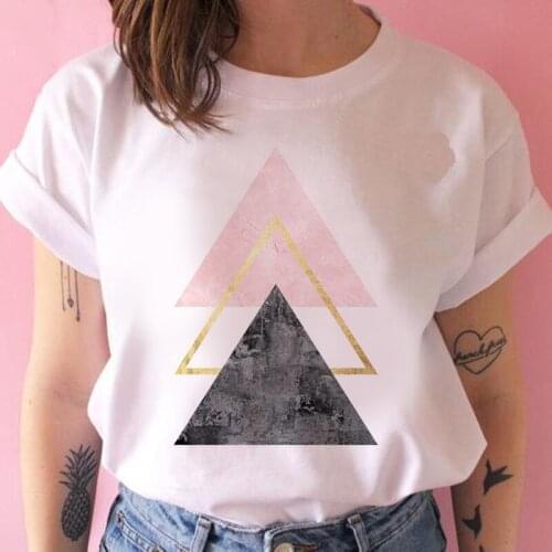 Summer Geometry Printed T-shirt Women White Short Sleeve T Shirt Harajuku Round Neck Tops Tee Female Casual Tshirt