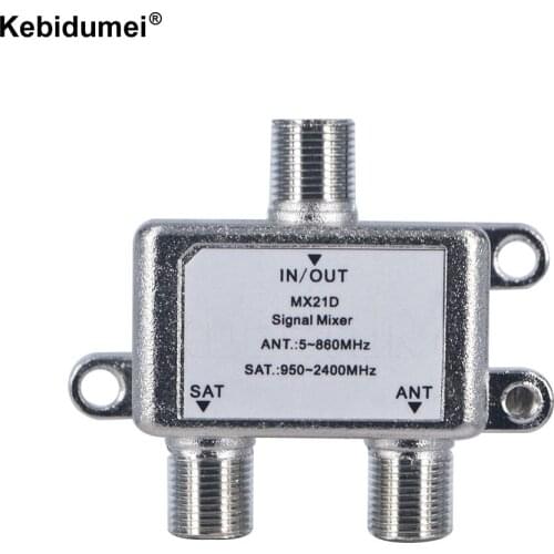 Kebidumei 2-way port 1 to 2 satellite TV signal mixer splitter satellite coaxial combiner ANT SAT VHF UHF duplexer splitter
