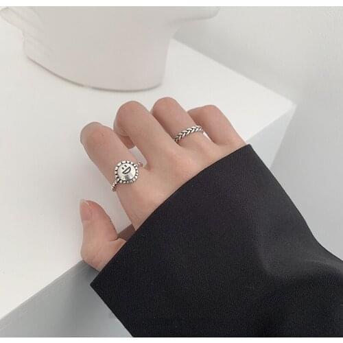 Retro Smiley Simple Antique Sunflower 925 Sterling Silver Resizable Rings For Women Korean Minimalist Jewelry Gift