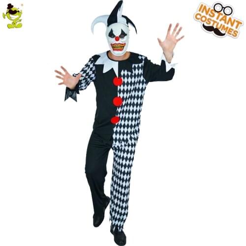 Halloween Cosplay Mens Devil Clown Costumes Purim Role Play Horror Clown Outfits Fancy Dress Up for Adult Male Sets