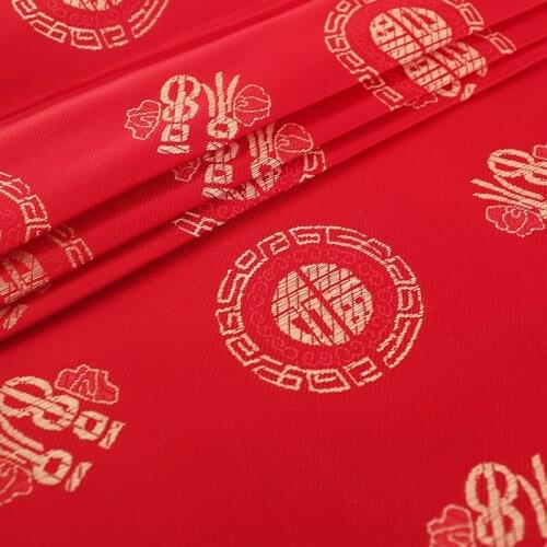 Red brocade jacquard fabrics table runner dress garment sewing design satin DIY material