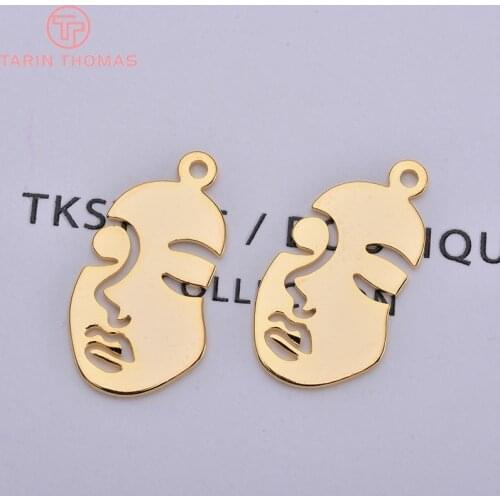 10x20MM 18x34MM 24K Gold Color Brass Hollow Face Pendants Charms High Quality Diy Jewelry Findings Accessories