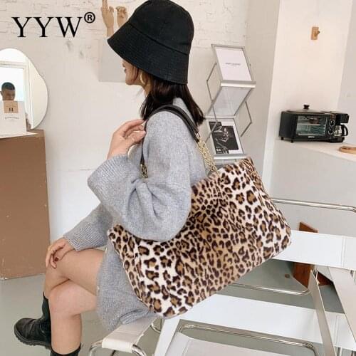 Fur Bag Animal Print Leopard Bag Women Ladies Winter Warm Crossbody Bags Famous Brand Large Capacity Shoudler Clutch
