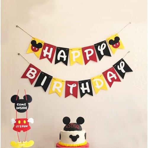 Mickey mouse Birthday flag Mickey Happy Birthday flag first birthday Party Pull Flower Decor Supplie happy birthday banner decor