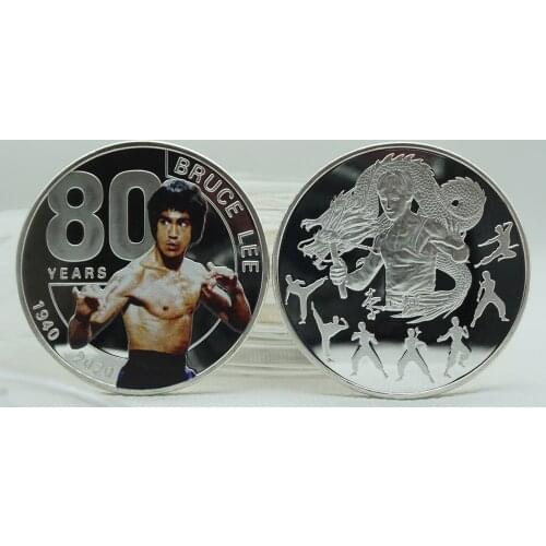Bruce Lee 80 aniversary silver Plated Coin Kungfu Super Star pure silver American Hollywood Coins for Birthday Gifts