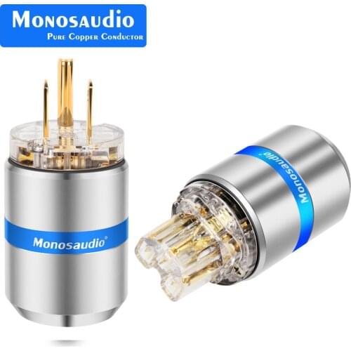 Monosaudio M107G/F107G High Clear 24k Gold Plated Pure Copper US AC Power Plug Connector for Audio DIY Supply Cable