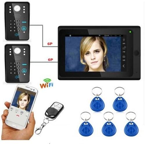 MOUNTAINONE For 2 Doors Wired Video Door Phone w/t WIFI 7"touch screen Monitor.FRID Panel 1000TVL Camera,Intercom system Doorbel