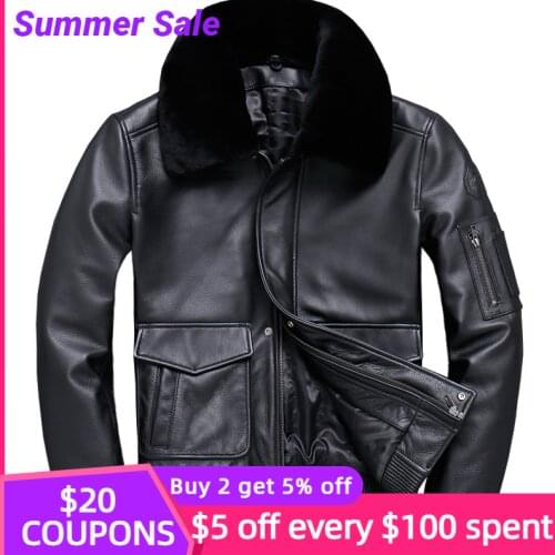 2021 Black Men USAF Pilot Leather Jacket Large Size XXXL Wool Collar Genuine Cowhide Russian Winter Military Aviation Coat