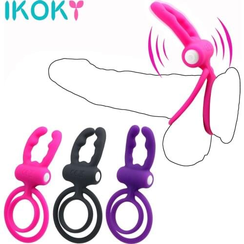 Soft Silicone Dual Vibrating Cock Ring Dick Penis Ring Cockring Adult Sex Toys for Men for Couples Enhancing Harder Erection