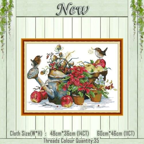 Flower pot and birds fruits diy painting counted printed on the canvas DMC 11CT 14CT kit Cross Stitch embroidery needlework Sets