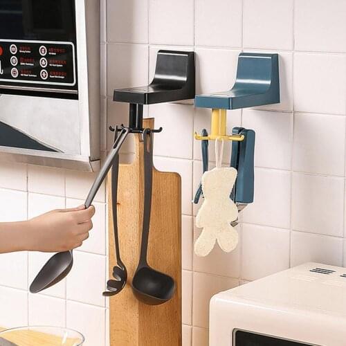 Punch Free Wall Mounted 360 Degree Rotatable Hook Cookware Storage Holder Rack Kitchen Tool Organizer Hook Storage Hanger