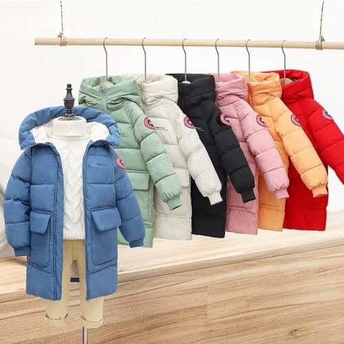 New Winter Children Cotton Clothes Outerwear Boys and Girls Thick Hooded Coats Mid-length Style Kids Warm Down Parkas Clothing