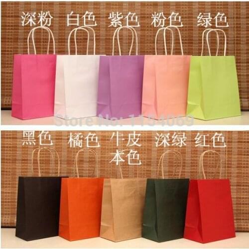 Wholesale 20pcs/lot Random Mixed Color Paper Gift Bag 18x15x8cm Jewelry Candy Gifts Packaging Bag Kraft Paper Bags With Handle
