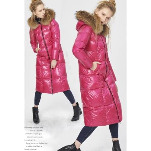 Luxury Raccoon Fur Down Coat White Duck Down Womens Winter Jackets and Coats manteau femme Long Parka Hooded Brand Design XC021