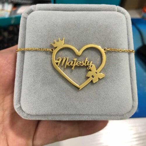 Personalized Custom Name Necklaces Heart Butterfly Crown Pendant Necklace Gold Stainless Steel Chain Friend Birthday Gift