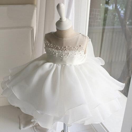 Baby Girl Christening Gowns Baptism Dress For Girls Bow Layered Tulle Newborn Party Wear Infant Princess 1 Year Birthday Dress