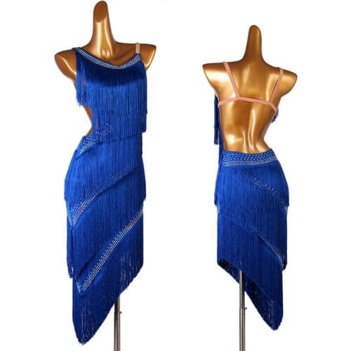 Latin Dress Female Sexy Fringe Sling Shiny Dress Professional Rumba Competition Clothes Kids/Adult Tango Stage Outfit DQL2762