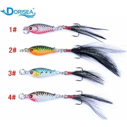 DORISEA 1PC 3.2cm 6g Hard Spoons Fishing Lure Mixed Size Metal Sequins Spinner Bass Baits With Treble Feather Hook