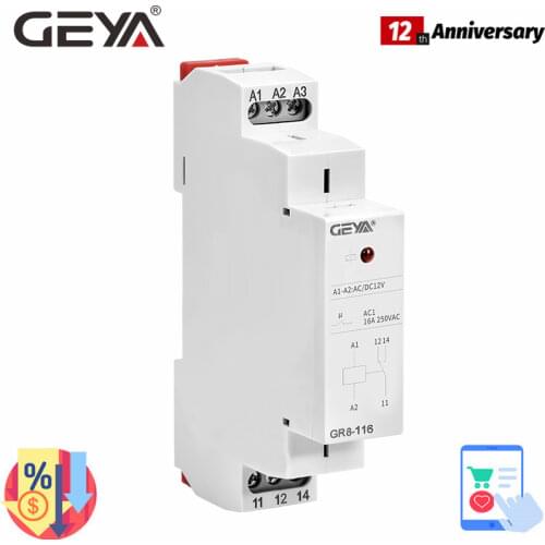 GEYA GR8-116 Intermediate Relay Auxiliary Relay AC DC 12V 24V 48V 110V 230V Switch Relay 16A ROHS Approval