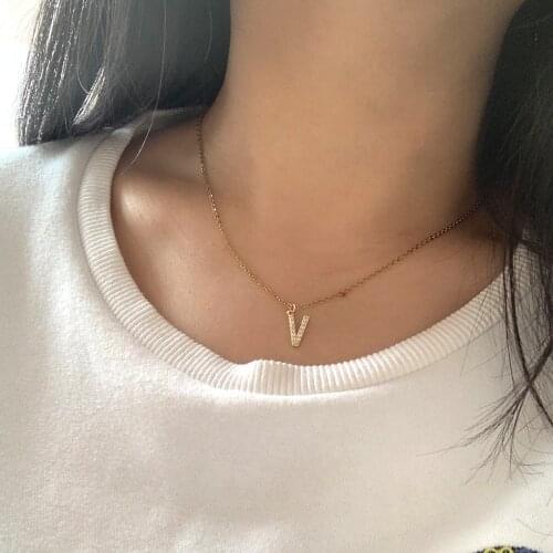 Stainless Steel Chain Big A-Z Letter Pendant Charm Necklace Shinning Micro Pave Zircon 26 Initial Alphabet Name Necklace