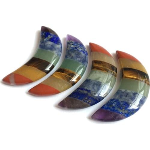 Seven Chakra Moon Hand Stone Natural Stone Mosaic Craft Healing Energy Stone
