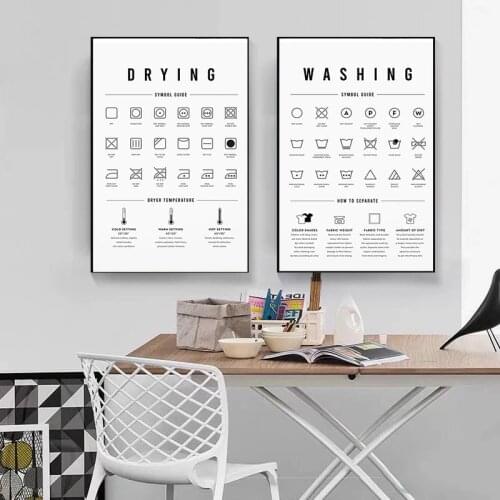 Modern Washing Drying Room Wall Decor Laundry Symbols Guide Wall Art Prints and Posters Canvas Painting Laundry Room Decoration