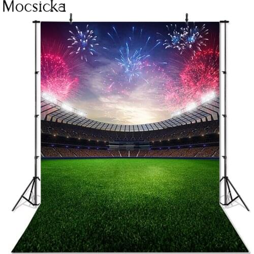 Vinyl Photography Background Sport Theme Football Field Soccer Fireworks Children Fotografia Backgrounds for Photo Studio