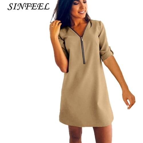 S-5XL Womens Holiday Summer Dress Ladies Summer Zipper V-neck Beach Party Dress Women Fashion Mini party dresses 2019 Plus Size