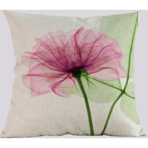 18" Purple Pink Blue Flower Decorative Throw Pillow Cases Cotton Linen Nordic Car Pillow Cover 45x45cm Office Chair Back Cushion