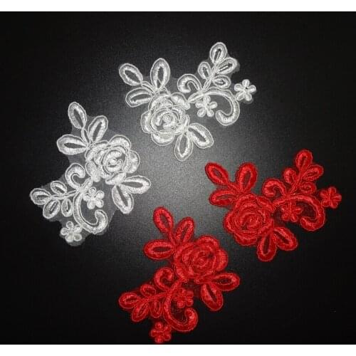 20pcs embroidery garment accessory wedding dress bridal red and white flower patch lace applique red 8X8.5cm LA72
