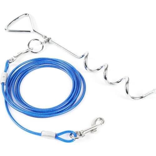 3M/5M/10M Outdoor Pet Leash With Dog Fixed Pile Metal Screw Stake For Camping Garden Ground Steel Wire Dogs Leads Leashes Set