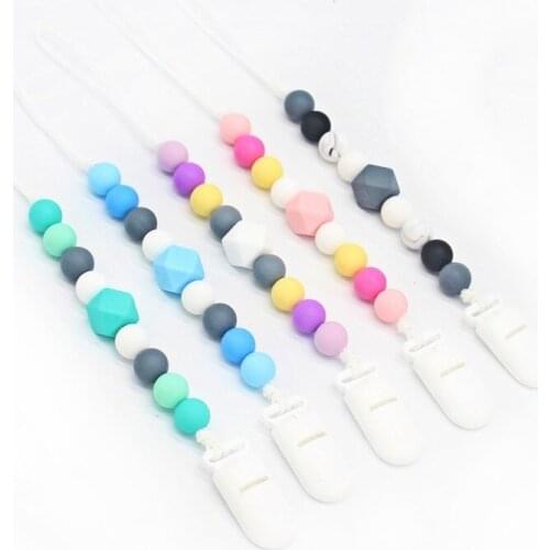 5 Colors New Arrival Personalised Pacifier Clips Silicone Bead Newborn Teether ChainBaby Accessories Infant Pacifier Chain