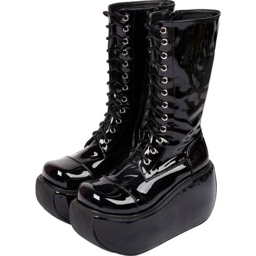 Angelic imprint handmade Women motorcycle cool punk boots lady lolita shoes woman Gothic high round heels pumps 9609 10cm 33-47