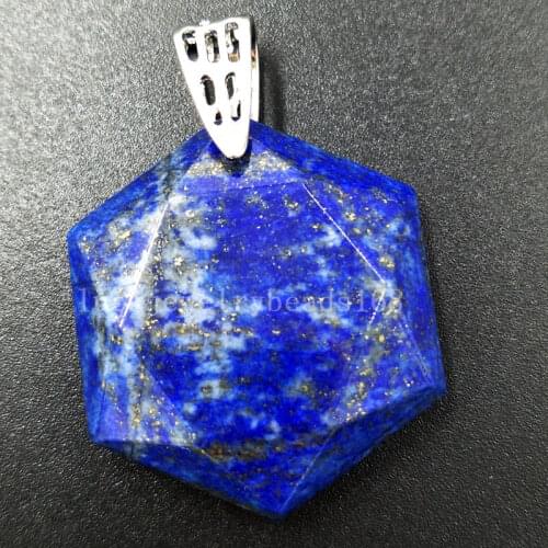 Free Shipping Beautiful jewelry Natural Lapis Lazuli Hexagon Women Men Pendant Bead PC5693