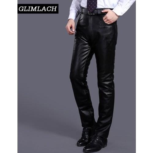 Mens Luxury Cowskin Real Leather Trousers Plus Size Loose Genuine Cow Leather Pants Man Cowhide Motorcycle Biker Riding Pants