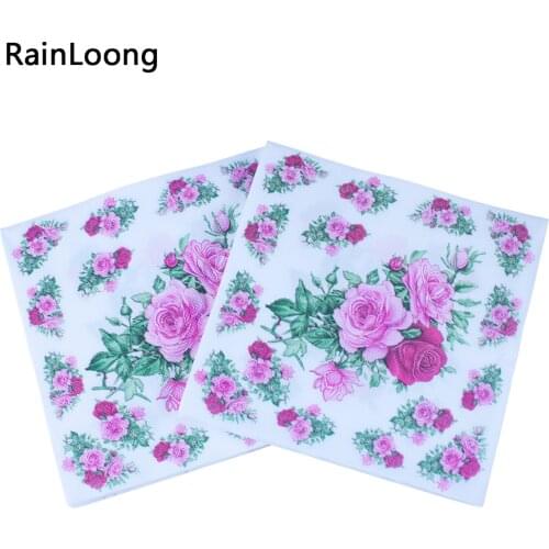 [RainLoong] Pink Rose Paper Napkins Floral Festive & Party Tissue Dinner Serviette Guardanapo 33cm*33cm 1 pack (20pcs/pack)