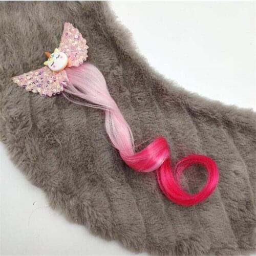 Girls Unicorn Hair Accessories Colorful Bowtie Hair Clips Glitter Wings Hair Bows Princess Kids Long Wig Hairpins Hairband
