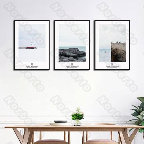 Nordic Style Canvas Painting Wall Poster Minimalist Adornment Seaside Scenery Pictures for Living Room Restaurant Decoration