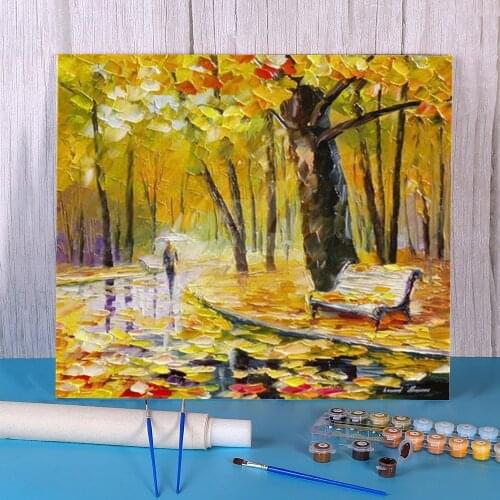 Golden Leaves Painting By Numbers Package Oil Paints 50*70 Picture By Numbers Photo Loft Picture Children Handicraft Art