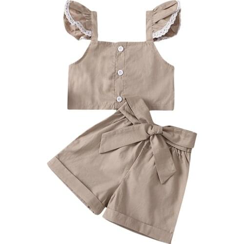 Baby Girls Clothing Set Summer Kids Khaki Tops and Shorts Pants 2Pcs Cotton Children Casual Clothes Pink Yellow Outfits 2 3 4 Y