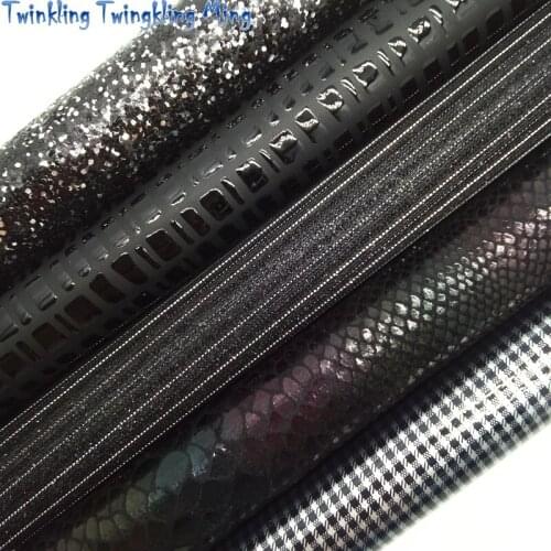 Black Glitter Leather, Stripes Plaids Faux Leather, Embossed Leather, Rainbow Snake For Bow A4 21x29CM Twinkling Ming XM026F