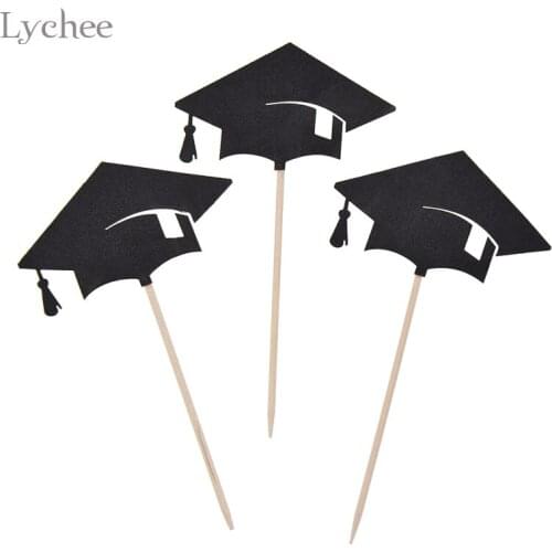 Lychee Life 30pcs Bachelor Hat Cupcake Toppers Congrats Graduation Cake Decorating Supplies Graduate Party Decoration