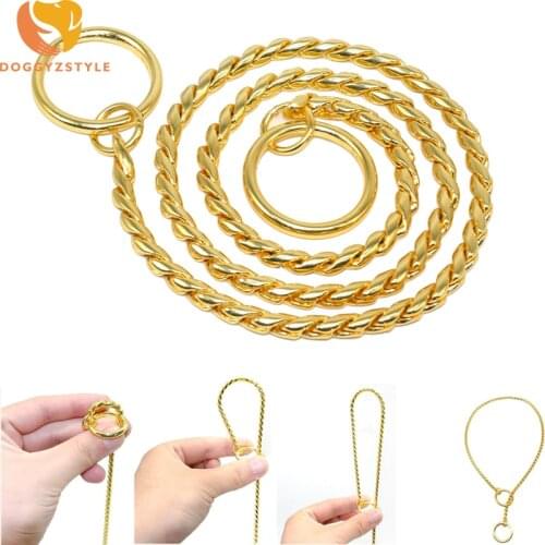 Metal Dog Training Snake Chain P Slip Choke Strong Silver Gold Collar Pitbull French Bulldog Small Medium Large Dog Leash Collar