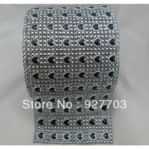 1yard Fashion Black Heart Sparkle Rhinestone Crystal Diamond Mesh Wrap Roll Ribbon