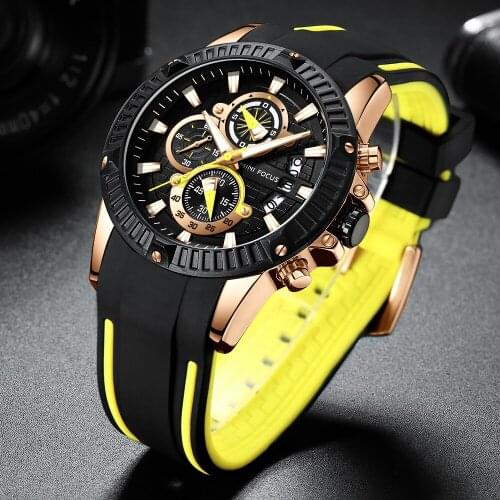 MINI FOCUS Fashion Chronograph Quartz Wristwatch Mens Silicone Sports Watch Man Clock Calendar Waterproof Montre Homme Dropship