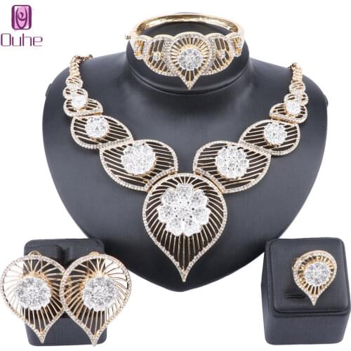 African Fashion Jewelry Sets Charm Bridal Crystal Pendant Necklace Earring Wedding Women Dubai Gold Color Jewelry Set