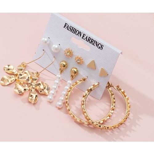 Fashion Womens Earrings Pearl Stud Earrings For Women New Bohemian 2021 Trend Geometric Star Hanging Earrings Sets Jewelry Gift